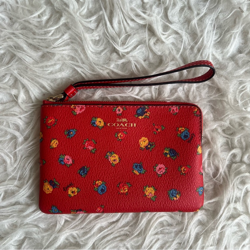 Coach Red Multicolor Floral Wristlet